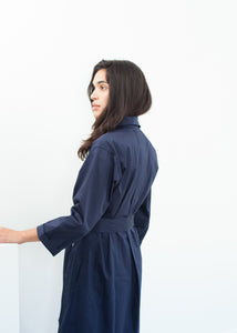 Sateen Trench in Navy